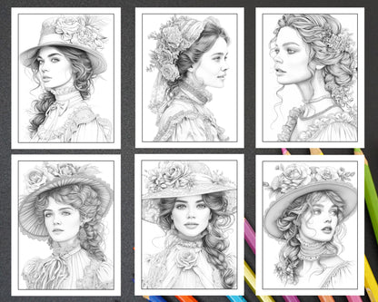 50 Victorian Portrait Adult Coloring Pages Printable PDF Instant Download