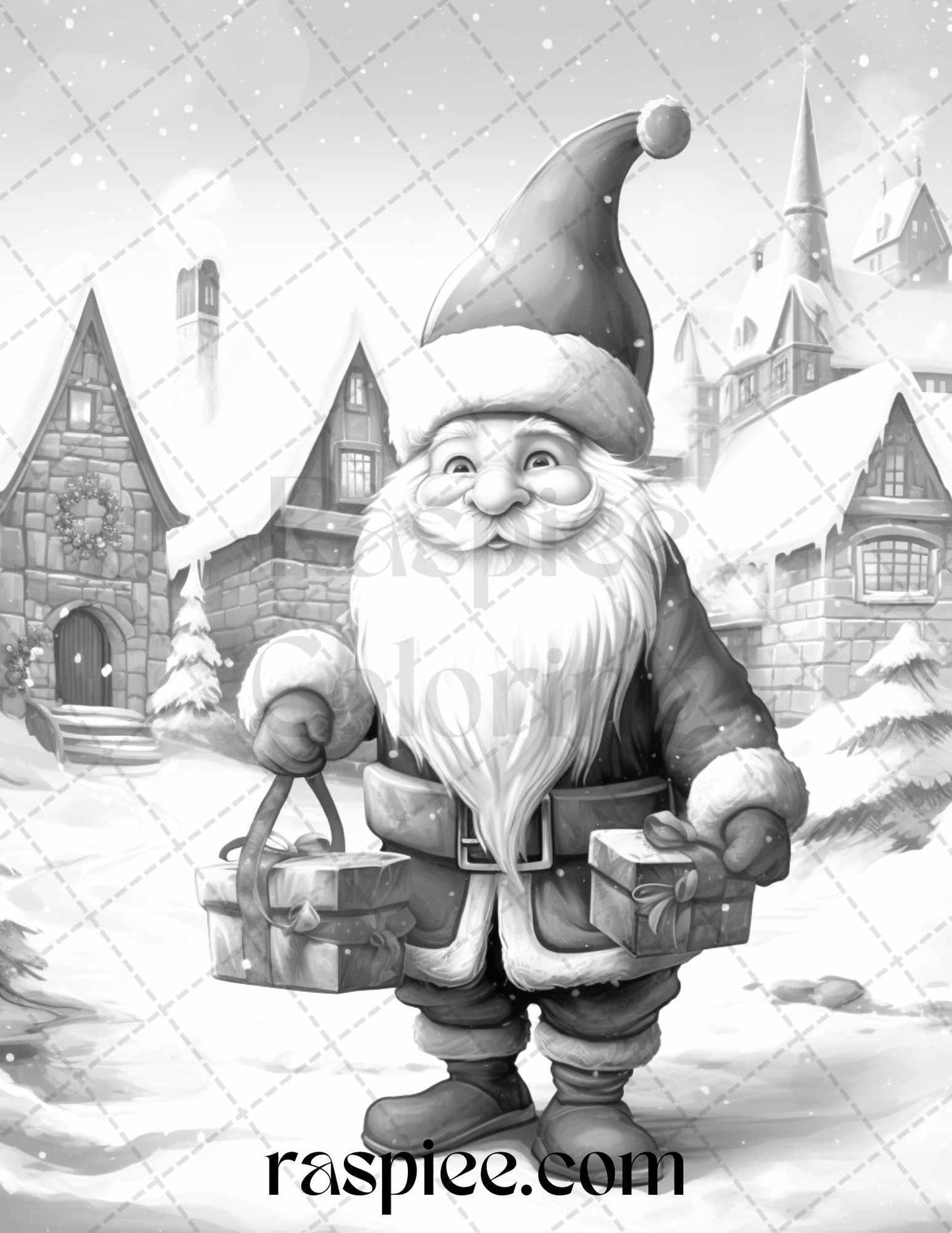 60 Christmas Gnomes Grayscale Coloring Pages Printable for Adults and Kids, PDF File Instant Download