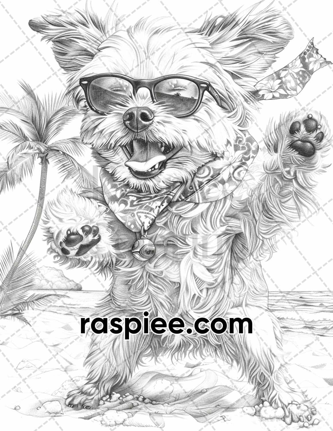 90 Summer Dogs Grayscale Adult Coloring Pages, Printable PDF Instant Download