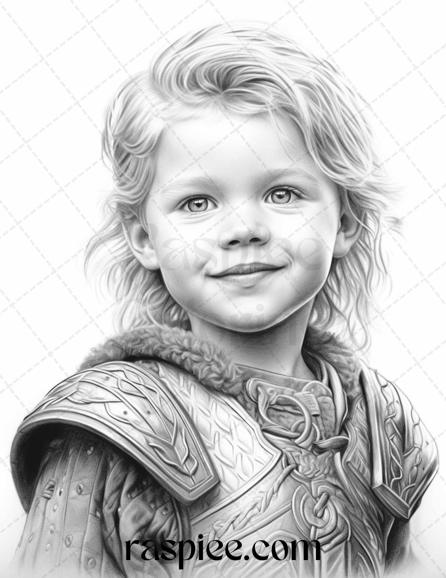 58 Little Viking Girls Boys Portrait Grayscale Coloring Pages Printable, PDF File Instant Download