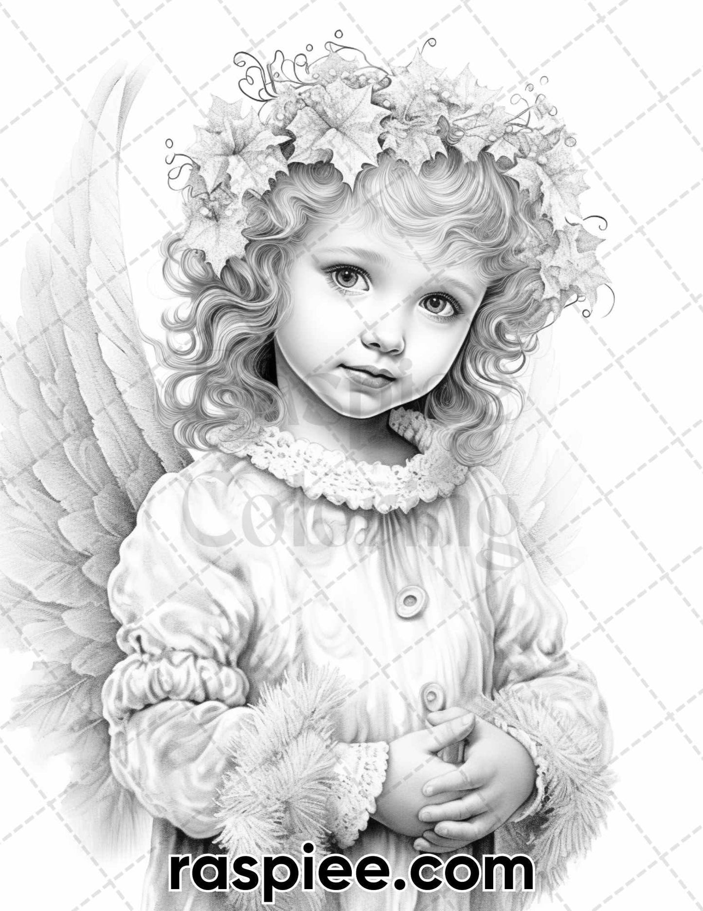 55 Christmas Angel Grayscale Coloring Pages for Adults, Printable PDF Instant Download