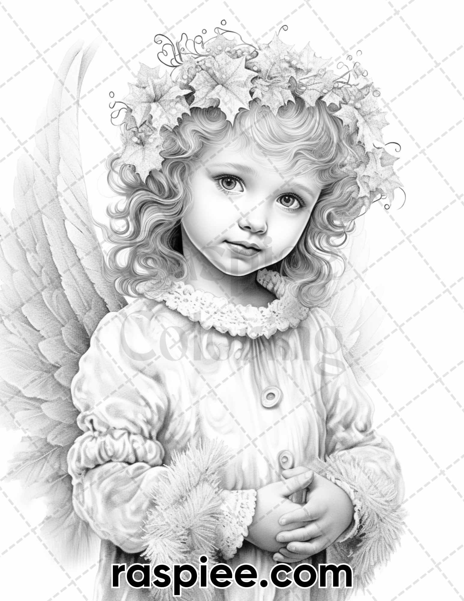 55 Christmas Angel Grayscale Coloring Pages for Adults, Printable PDF Instant Download