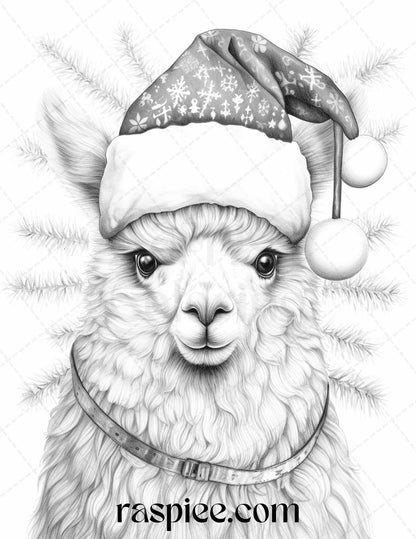 70 Christmas Animals Grayscale Coloring Pages Printable for Adults, PDF File Instant Download