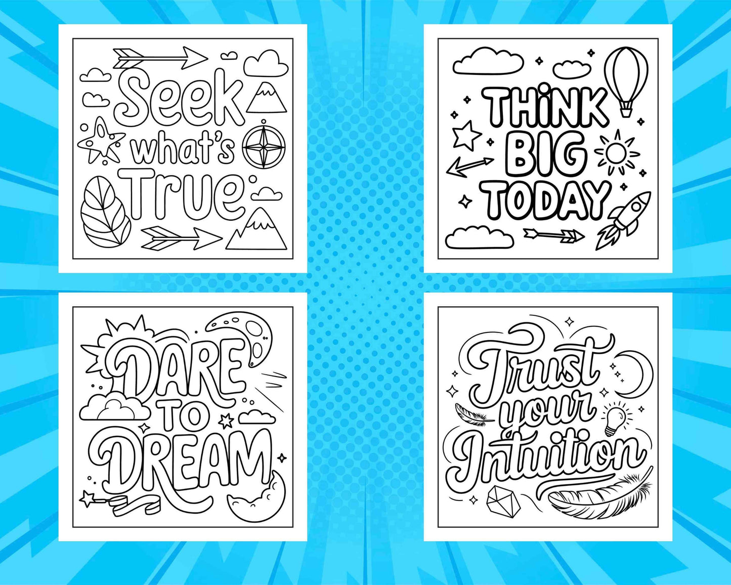 78 Bold and Easy Inspirational Words Coloring Pages Printable PDF Instant Download