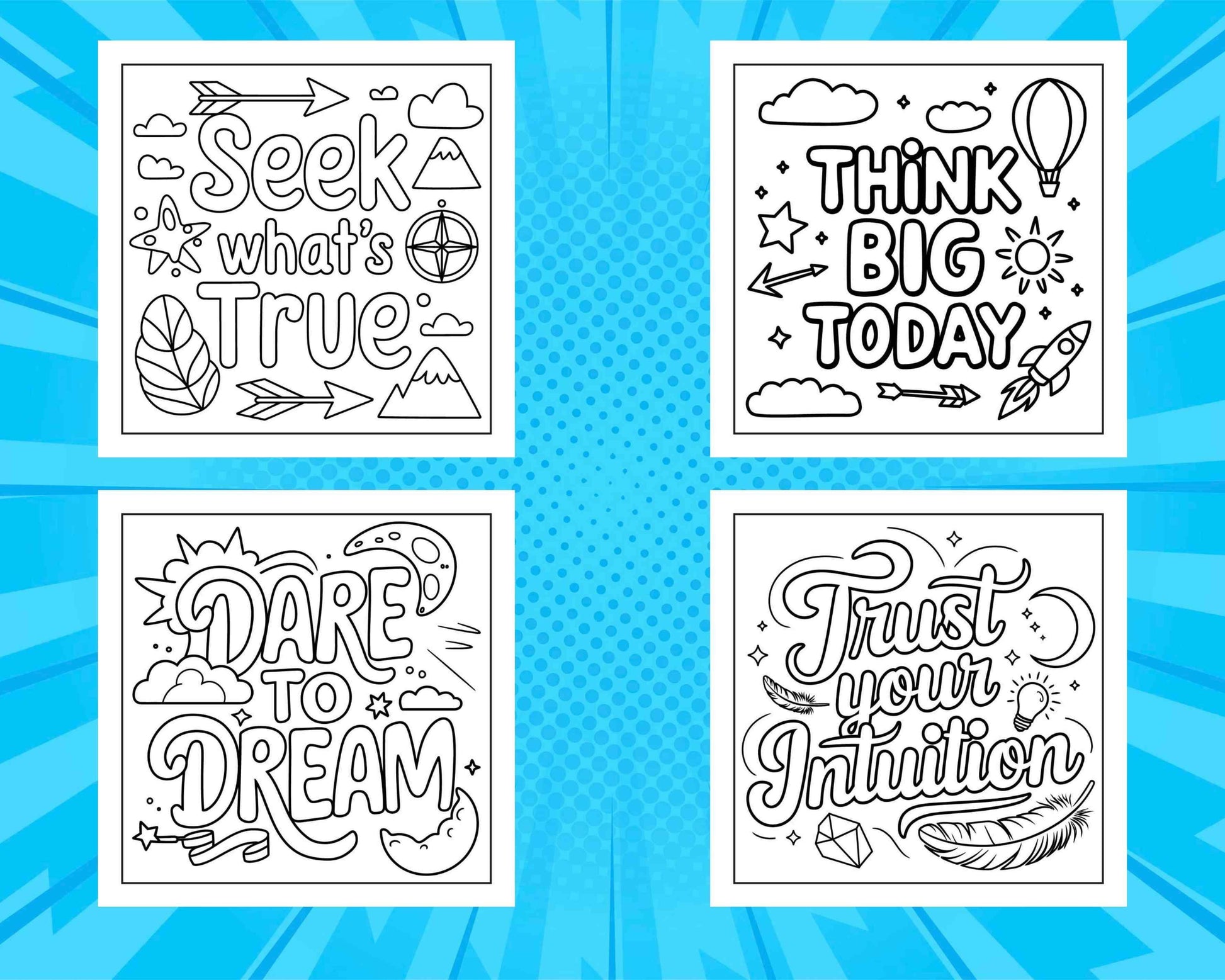 78 Bold and Easy Inspirational Words Coloring Pages Printable PDF Instant Download