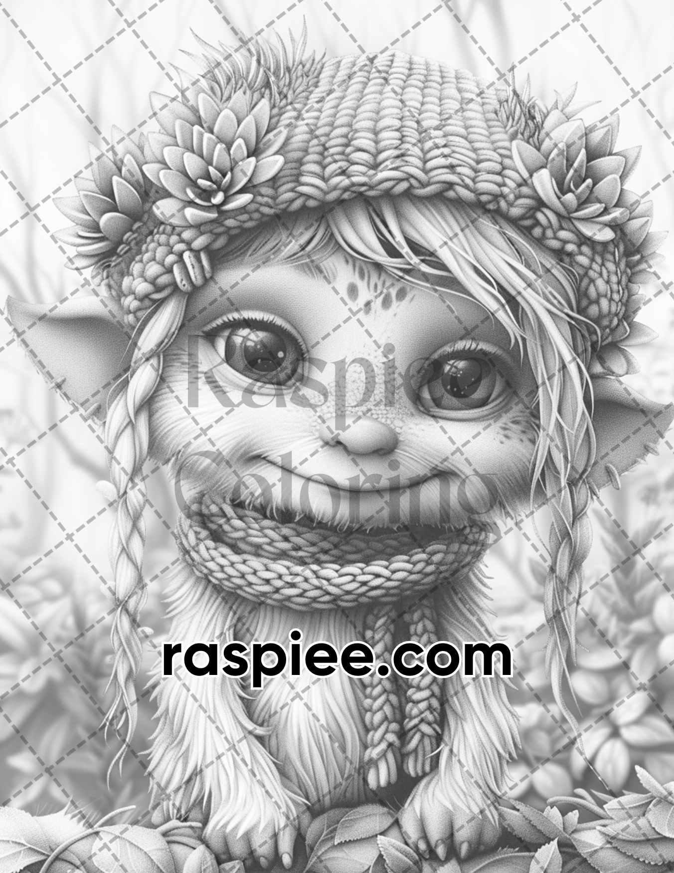 65 Fantasy Little Trolls Grayscale Adult Coloring Pages Printable PDF Instant Download