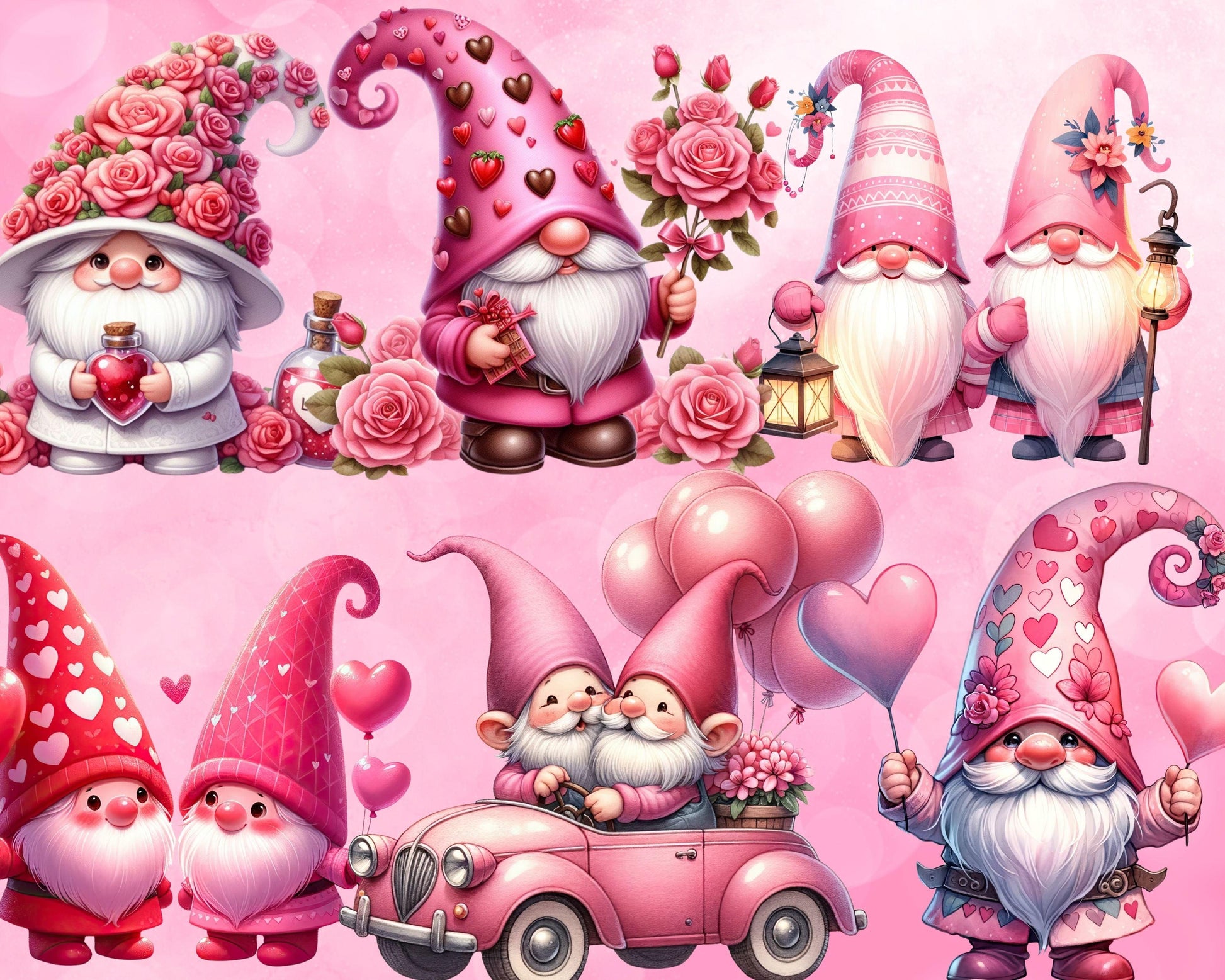 Adorable Valentine Gnomes Clip Art Bundle, 39 PNG High-Res Files for Commercial Use
