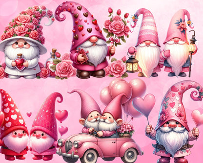 Adorable Valentine Gnomes Clip Art Bundle, 39 PNG High-Res Files for Commercial Use