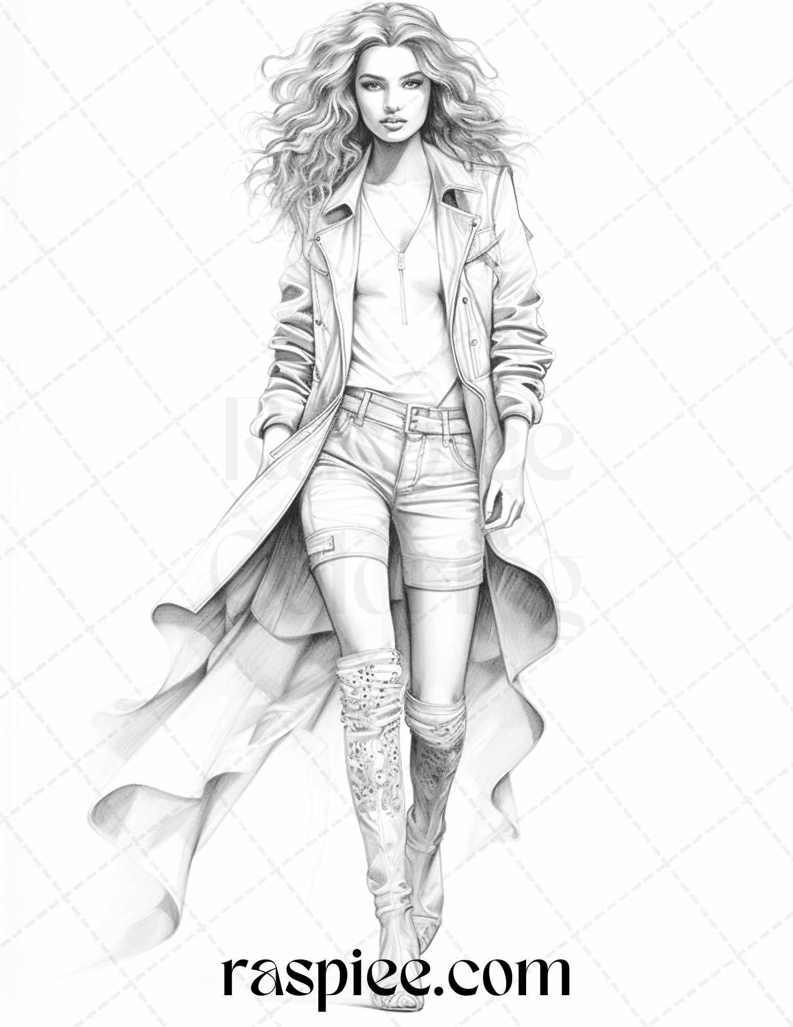 Fashion Show Grayscale Coloring Pages Printable for Adults, PDF File Instant Download