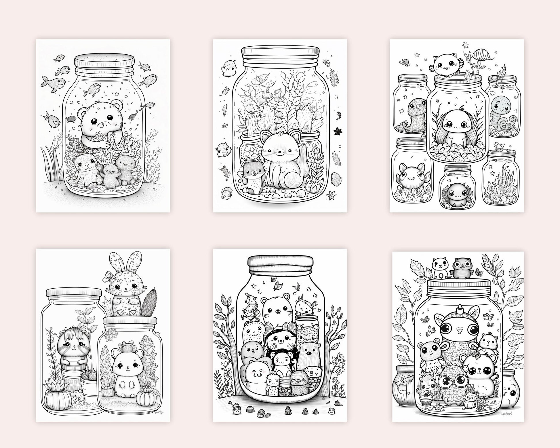 100 Animal in Jar Coloring Pages, Printable Coloring Pages for Kids and Adults, Printable PDF File Instant Download