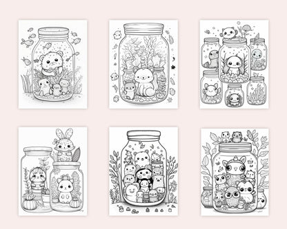 100 Animal in Jar Coloring Pages, Printable Coloring Pages for Kids and Adults, Printable PDF File Instant Download