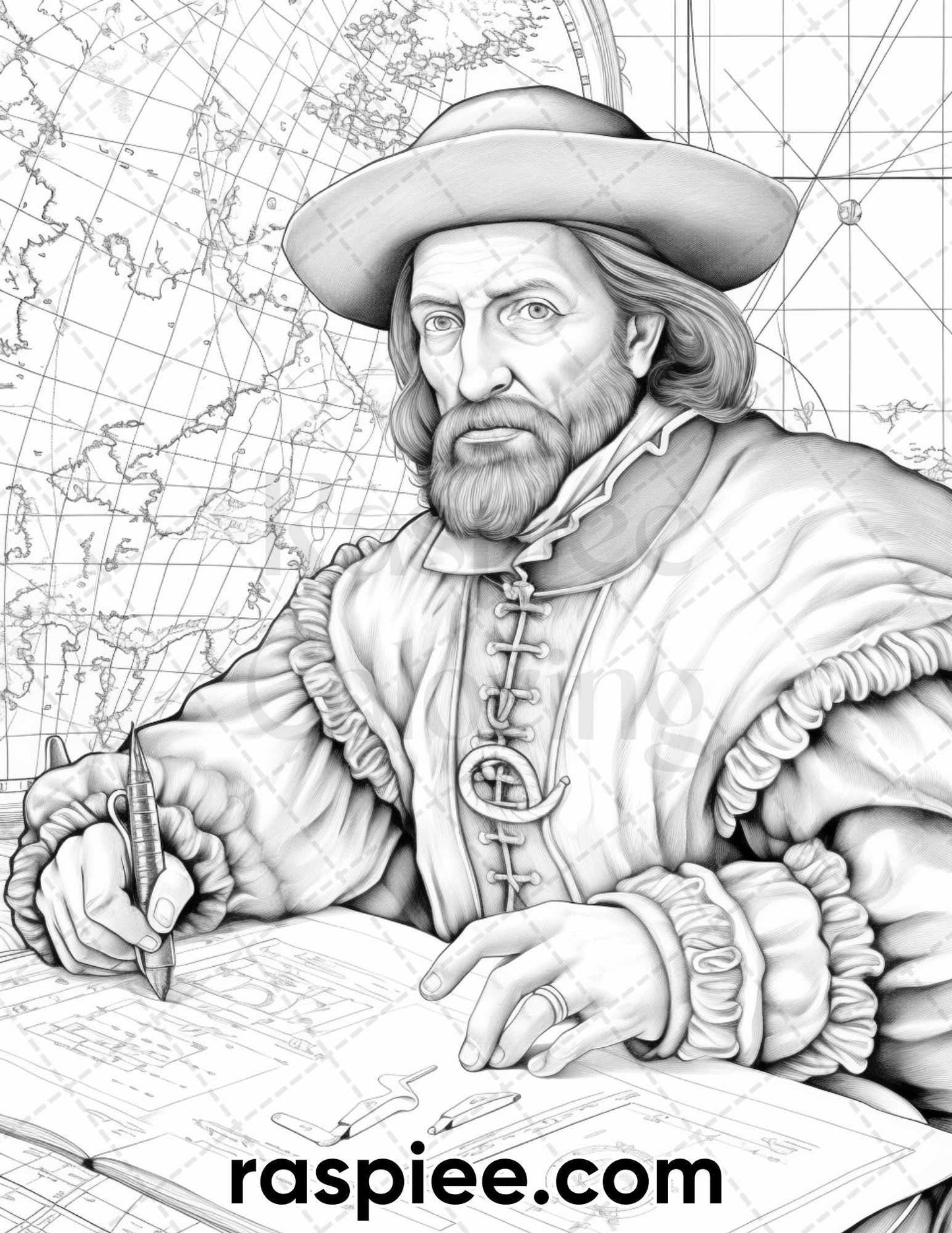 55 Renaissance Portraits Grayscale Adult Coloring Pages, Printable PDF Instant Download