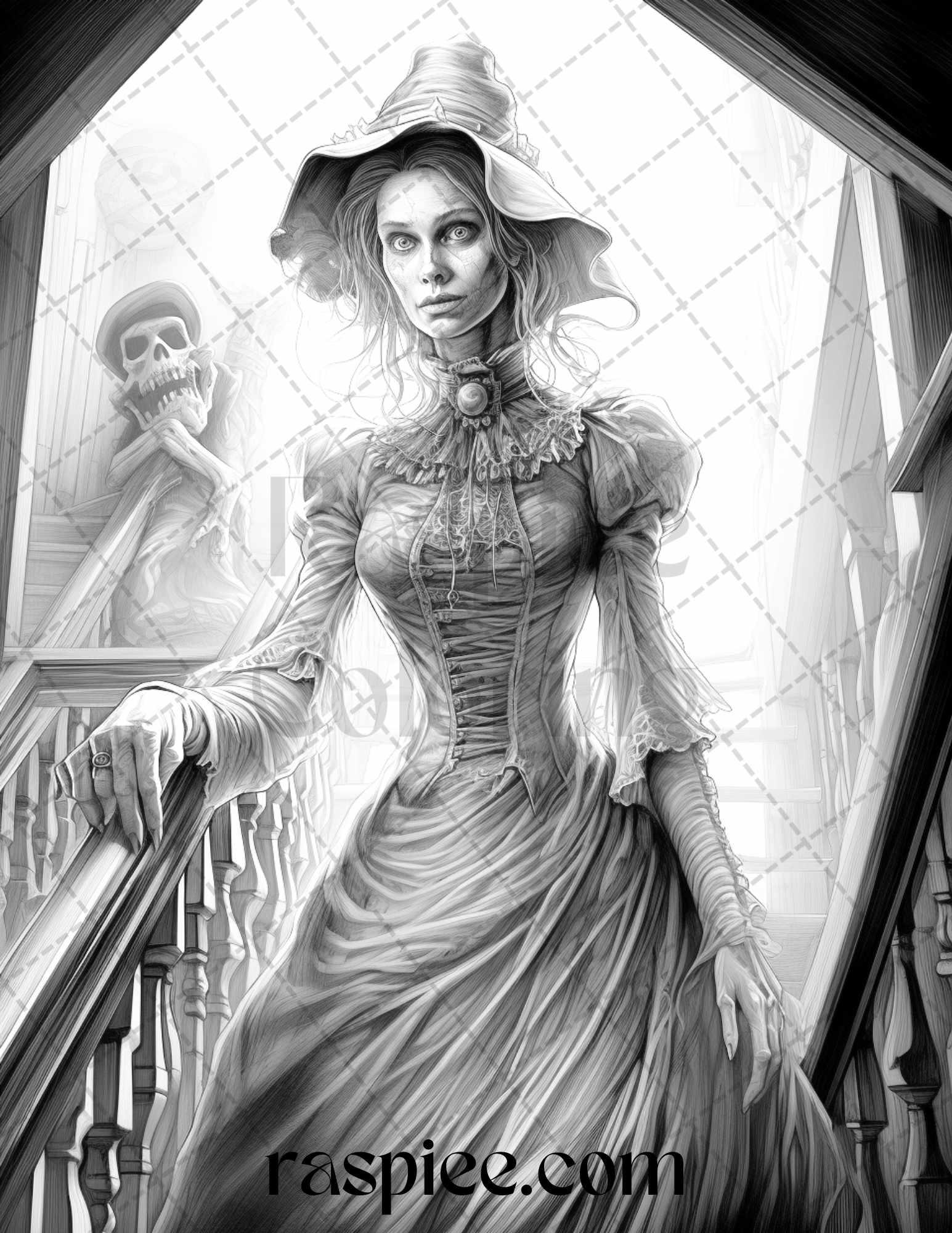 60 Halloween Victorian Era Grayscale Coloring Pages Printable for Adults, PDF File Instant Download