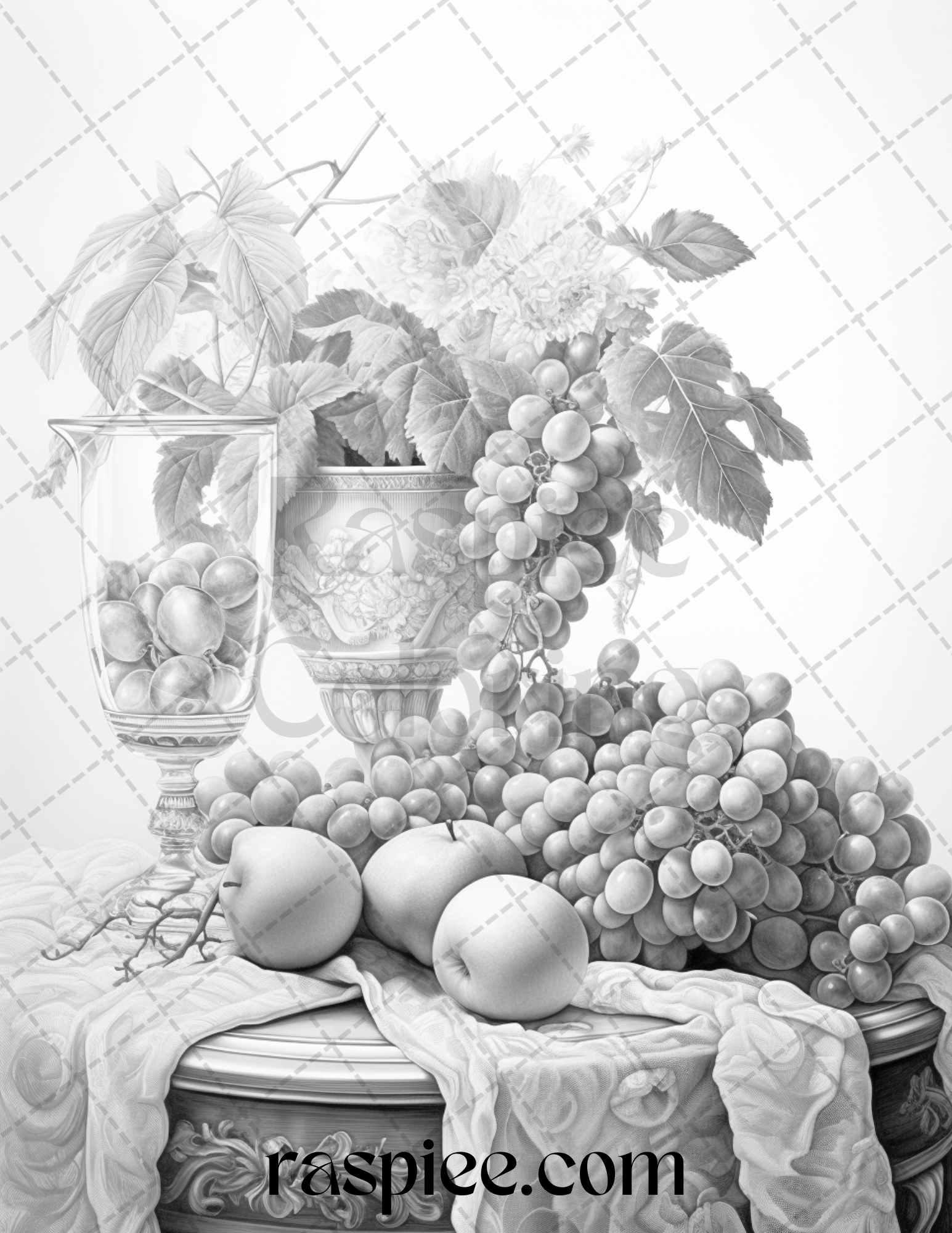 52 Still Life Grayscale Coloring Pages Printable for Adults, PDF File Instant Download