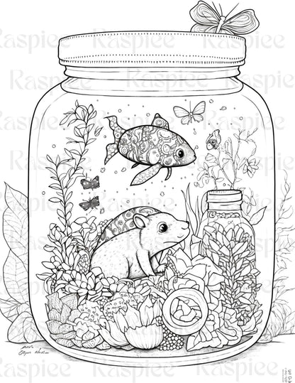 100 Animal in Jar Coloring Pages, Printable Coloring Pages for Kids and Adults, Printable PDF File Instant Download