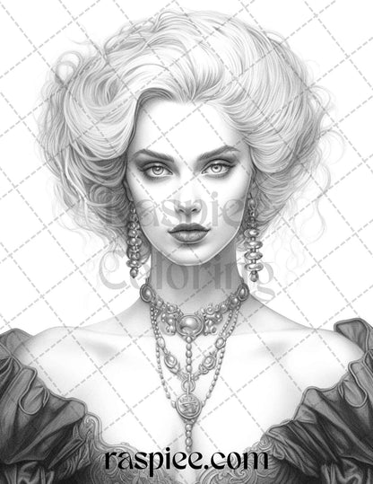 Bewitching Vampires Grayscale Coloring Pages Printable for Adults, PDF File Instant Download