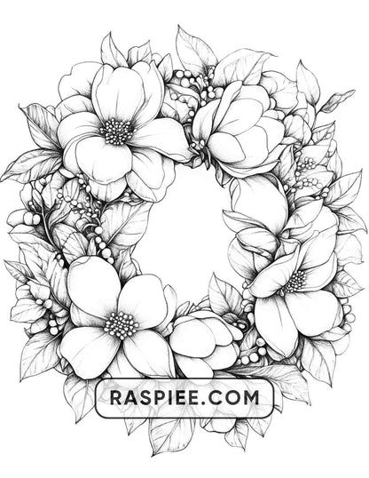 72 Christmas Wreaths Adult Coloring Pages