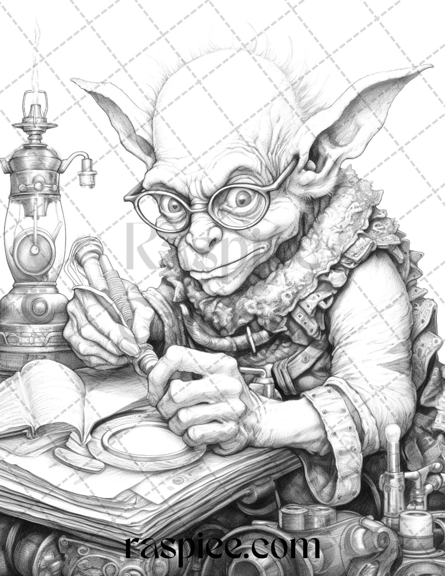 Fantasy Goblins Grayscale Coloring Pages Printable for Adults, PDF File Instant Download