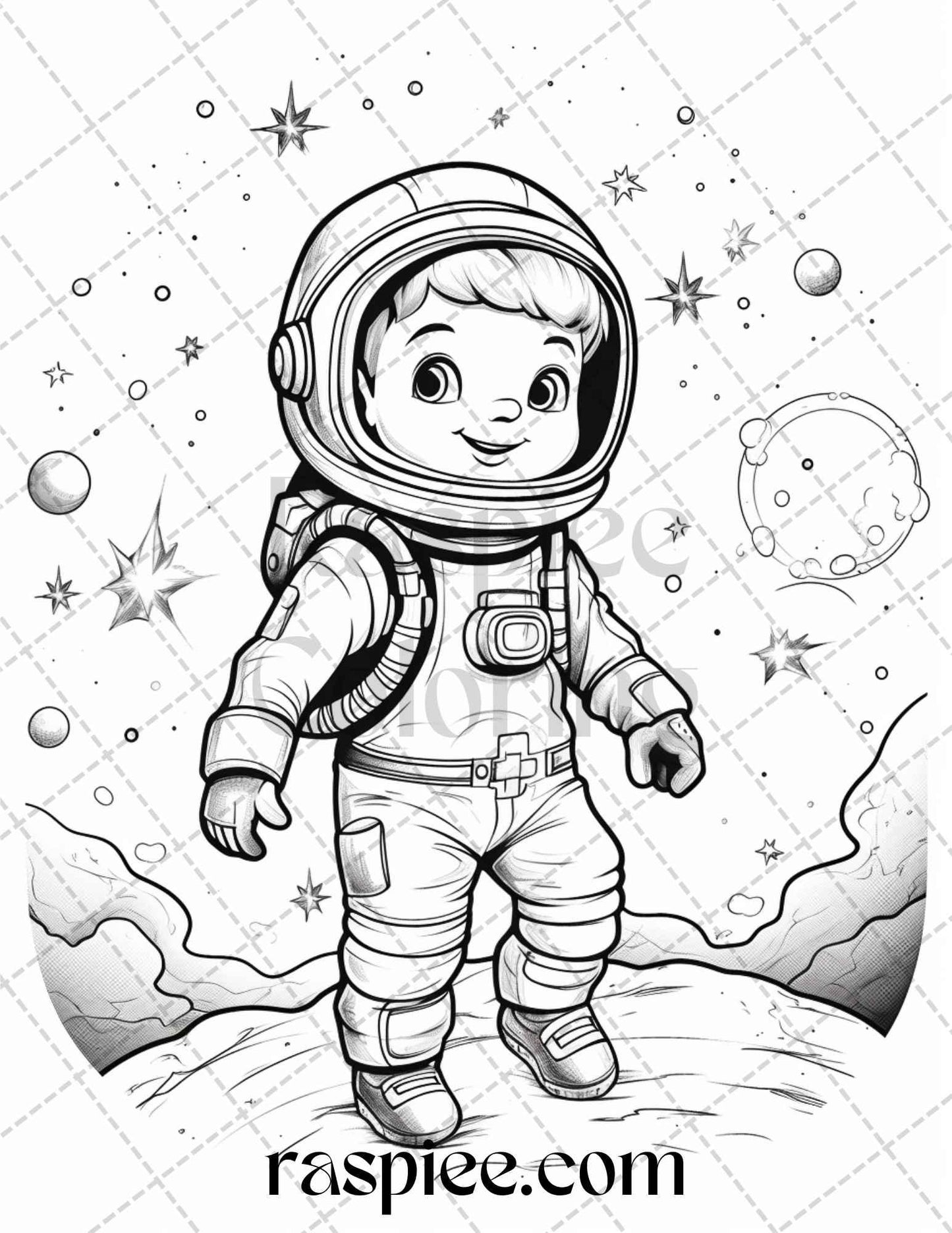 50 Cute Astronaut Adventures Coloring Pages Printable for Kids, PDF File Instant Download