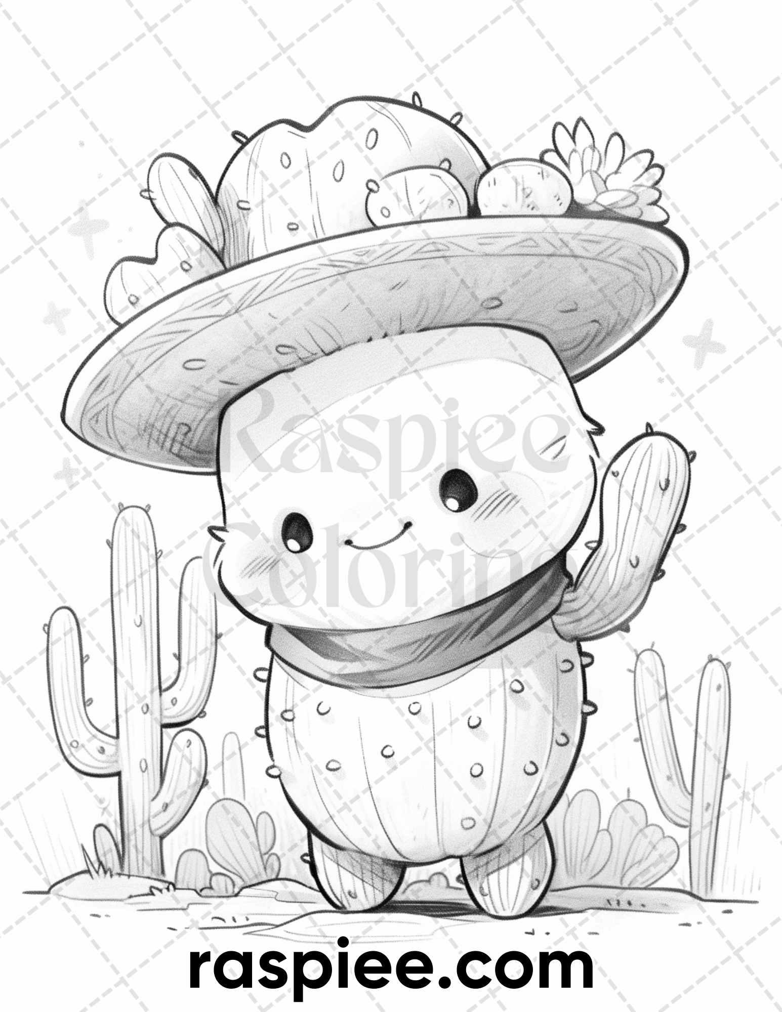 60 Cute Cactus Adventure Grayscale Coloring Pages for Adults, Printable PDF Instant Download