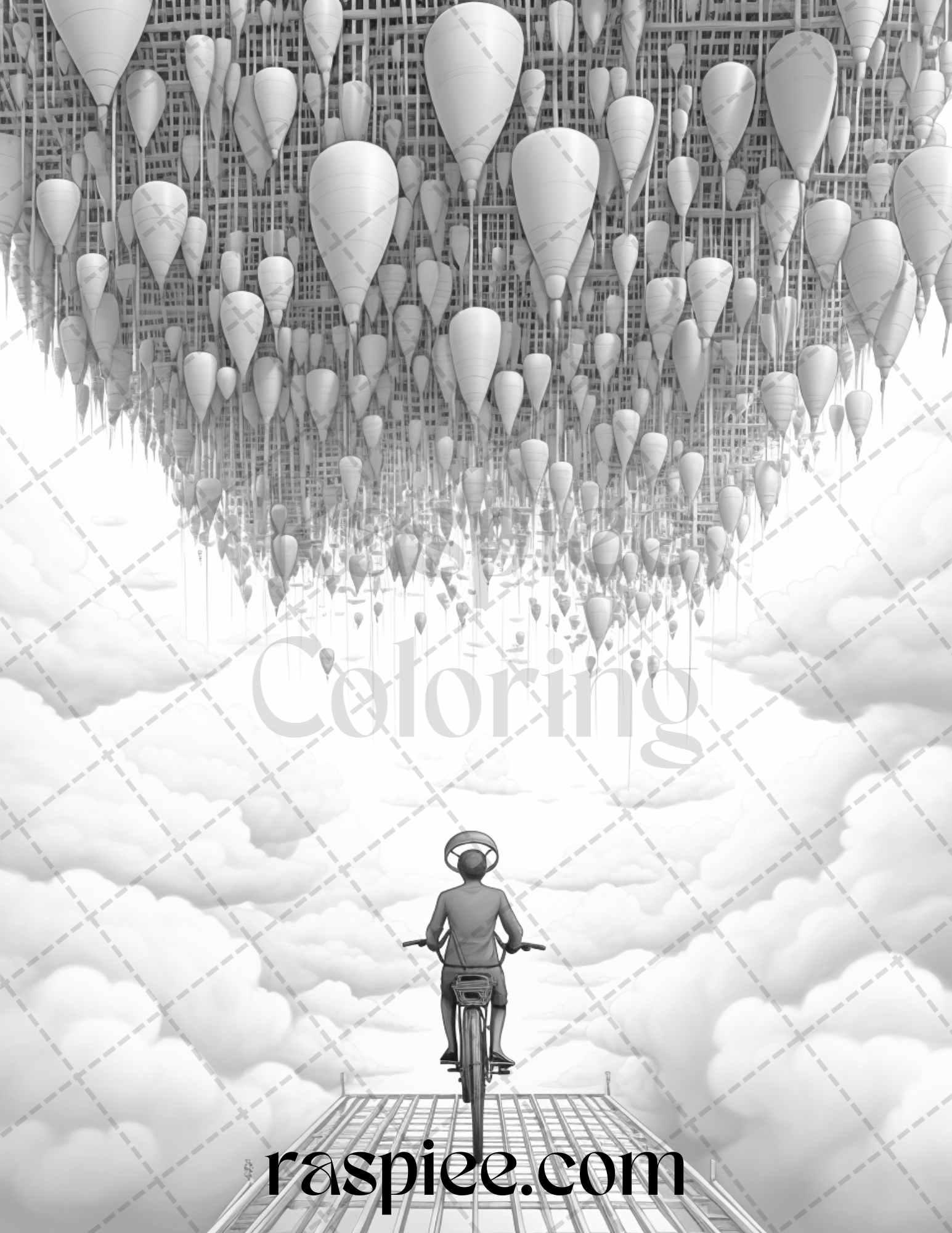 60 Enchanting Surrealism Grayscale Coloring Pages Printable for Adults, PDF File Instant Download