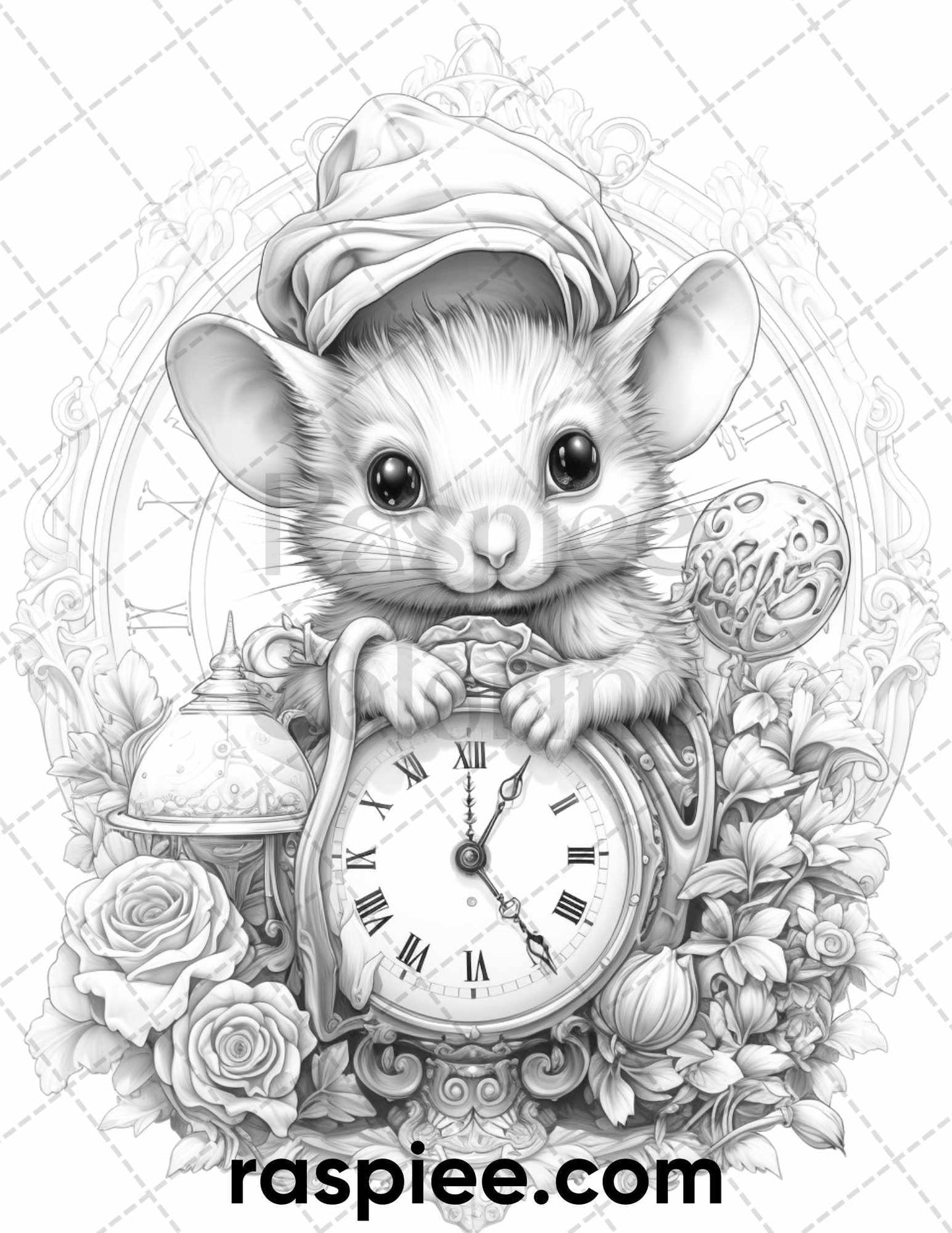 50 Enchanting Fairytale Mice Grayscale Coloring Pages Printable for Adults, PDF File Instant Download