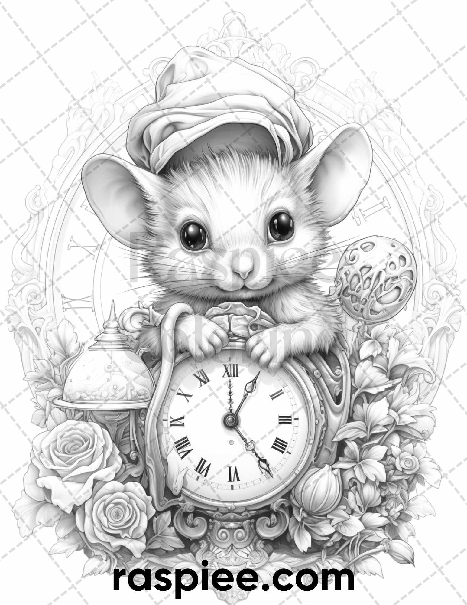 50 Enchanting Fairytale Mice Grayscale Coloring Pages Printable for Adults, PDF File Instant Download
