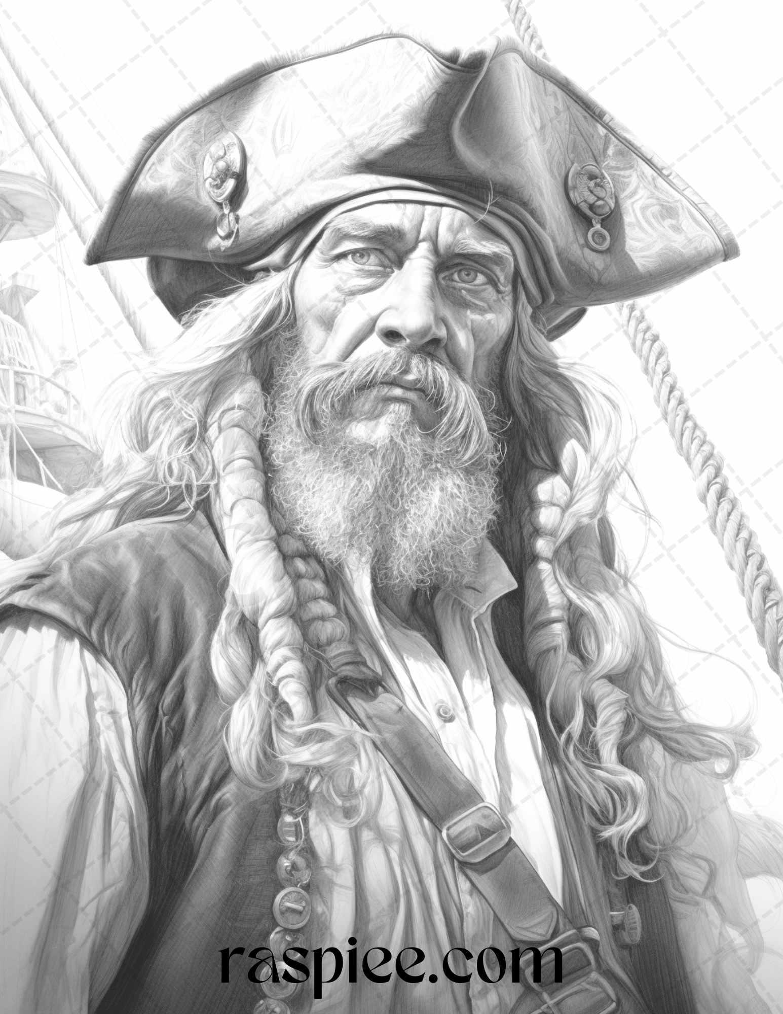 60 Pirate Life Grayscale Coloring Pages Printable for Adults, Stress Relief Coloring, PDF File Instant Download