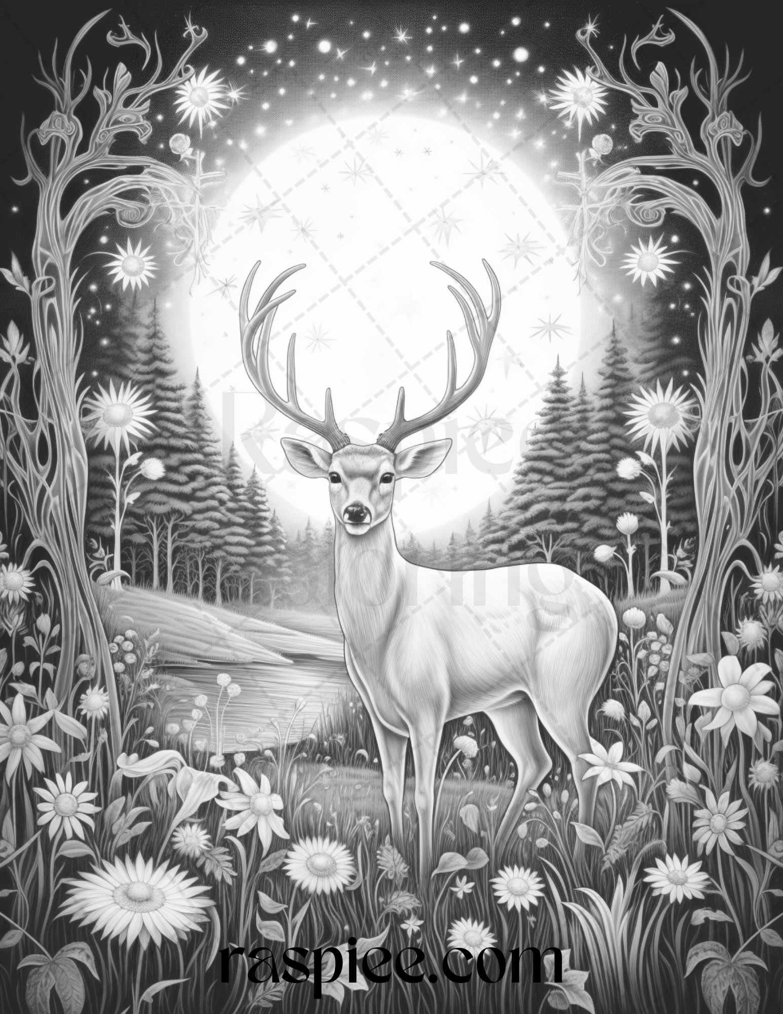 Mystical World Grayscale Coloring Pages Printable for Adults, Enchanting Fantasy Designs, PDF File Instant Download
