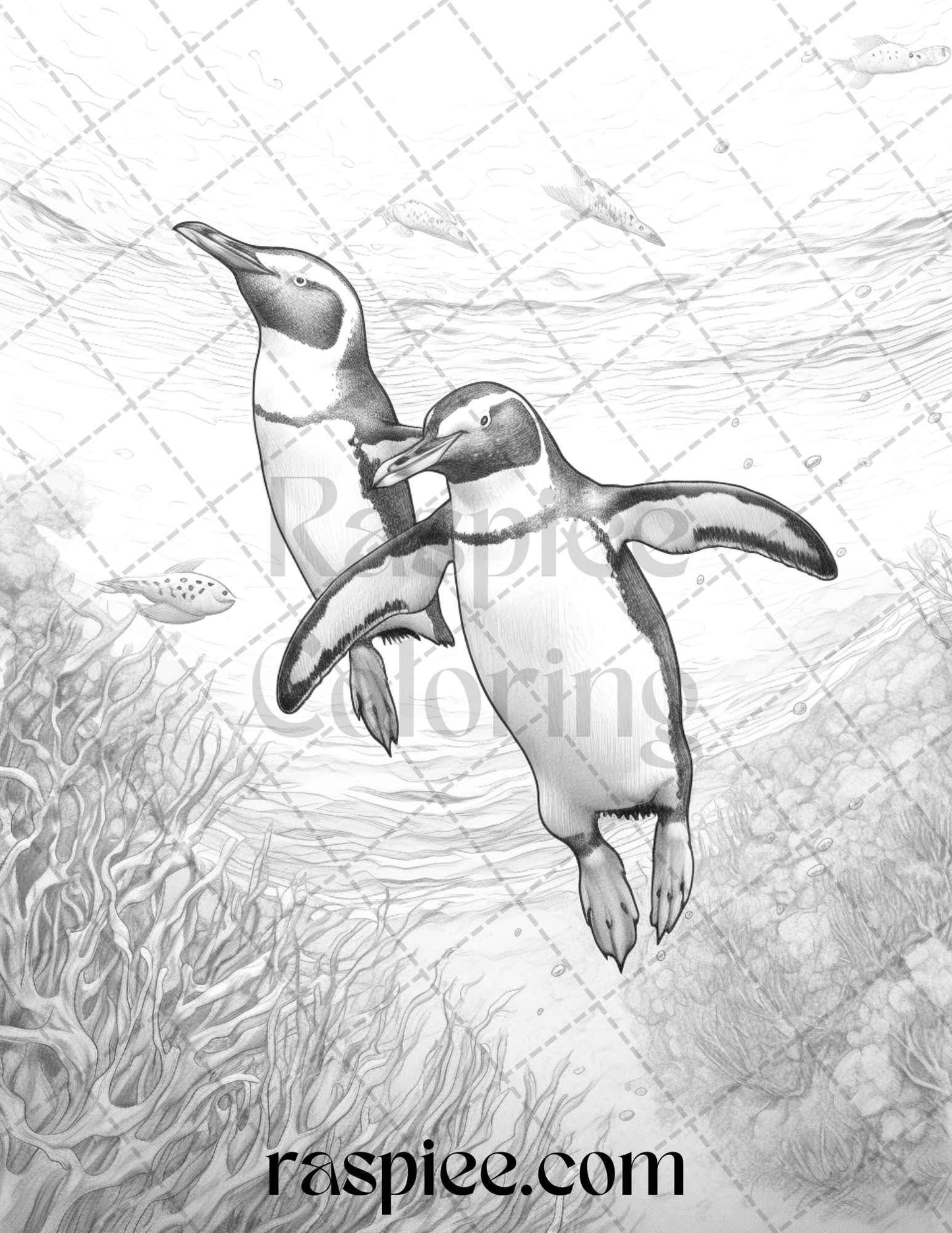 Ocean Life Grayscale Coloring Pages Printable for Adults Relaxation and Creativity, PDF File Instant Download