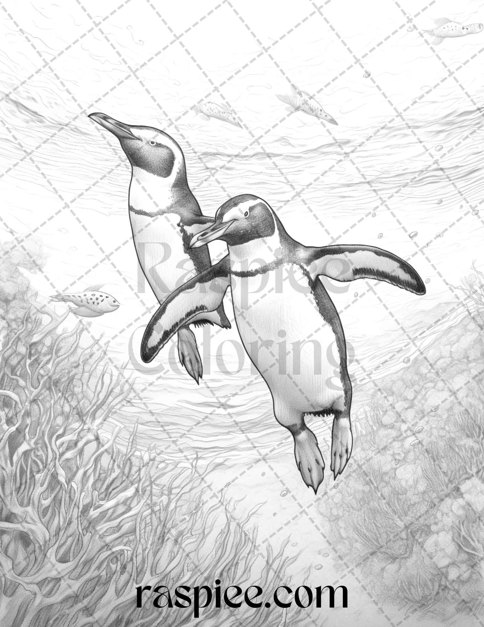Ocean Life Grayscale Coloring Pages Printable for Adults Relaxation and Creativity, PDF File Instant Download