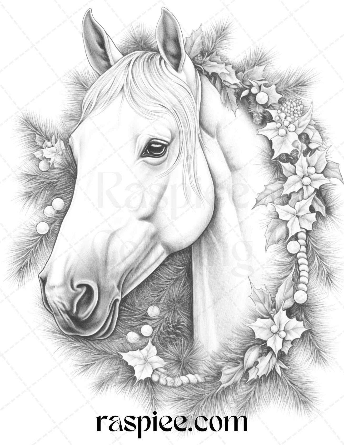 70 Christmas Animals Grayscale Coloring Pages Printable for Adults, PDF File Instant Download