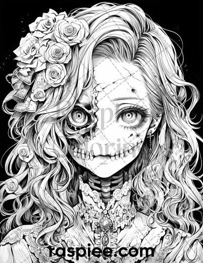 60 Horror Beauties Grayscale Coloring Pages Printable for Adults, PDF File Instant Download