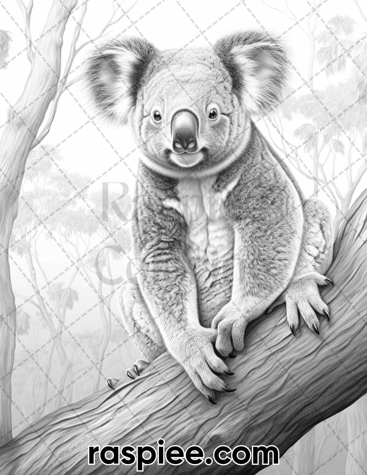 55 Wild Animals Grayscale Coloring Pages for Adults, Printable PDF Instant Download