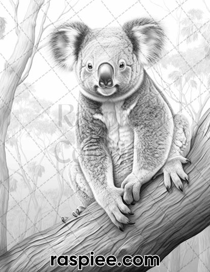 55 Wild Animals Grayscale Coloring Pages for Adults, Printable PDF Instant Download