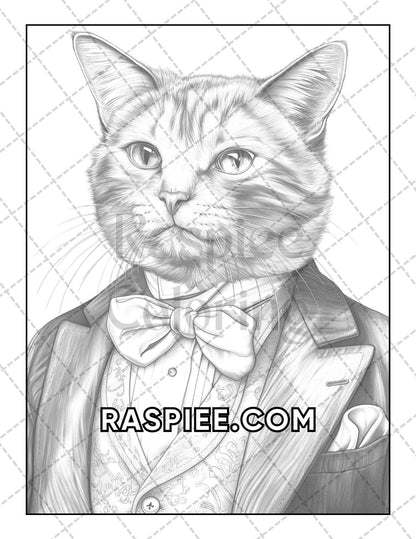 60 Cats Dressed Up Adult Coloring Pages Printable PDF Instant Download