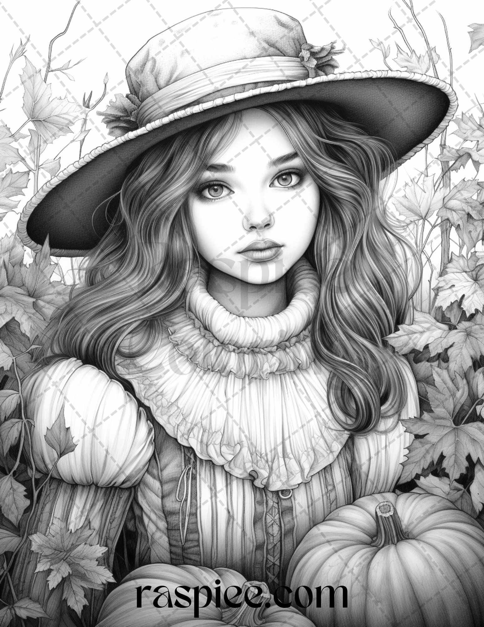 60 Victorian Autumn Portrait Grayscale Coloring Pages Printable for Adults, PDF File Instant Download