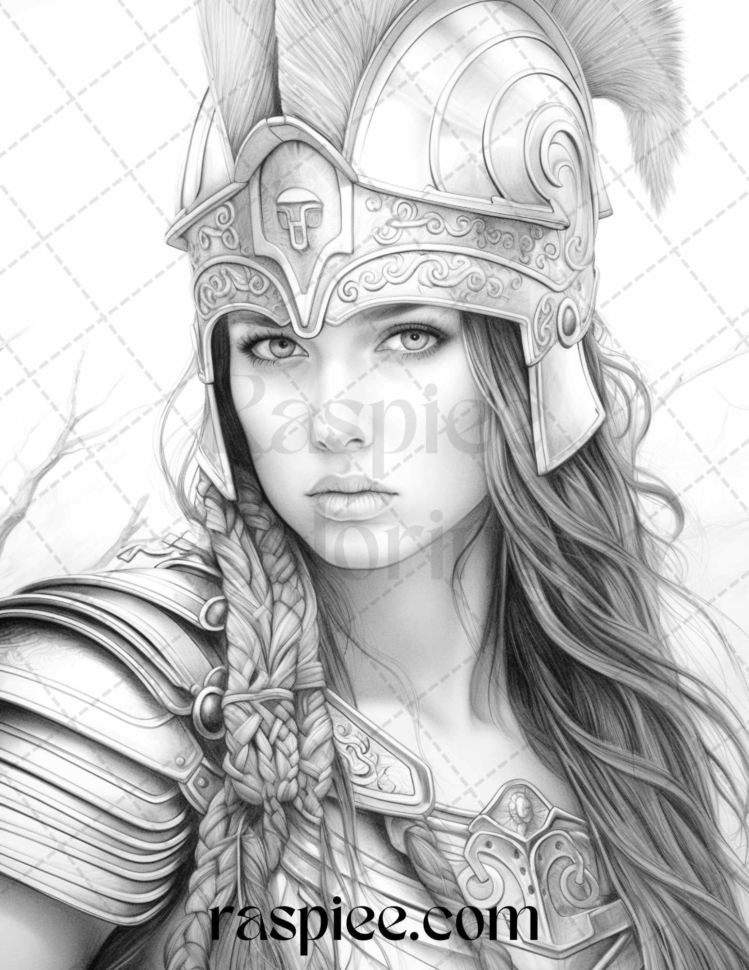 Greek Women Warriors Grayscale Coloring Pages for Adults, Printable PDF File Instant Download