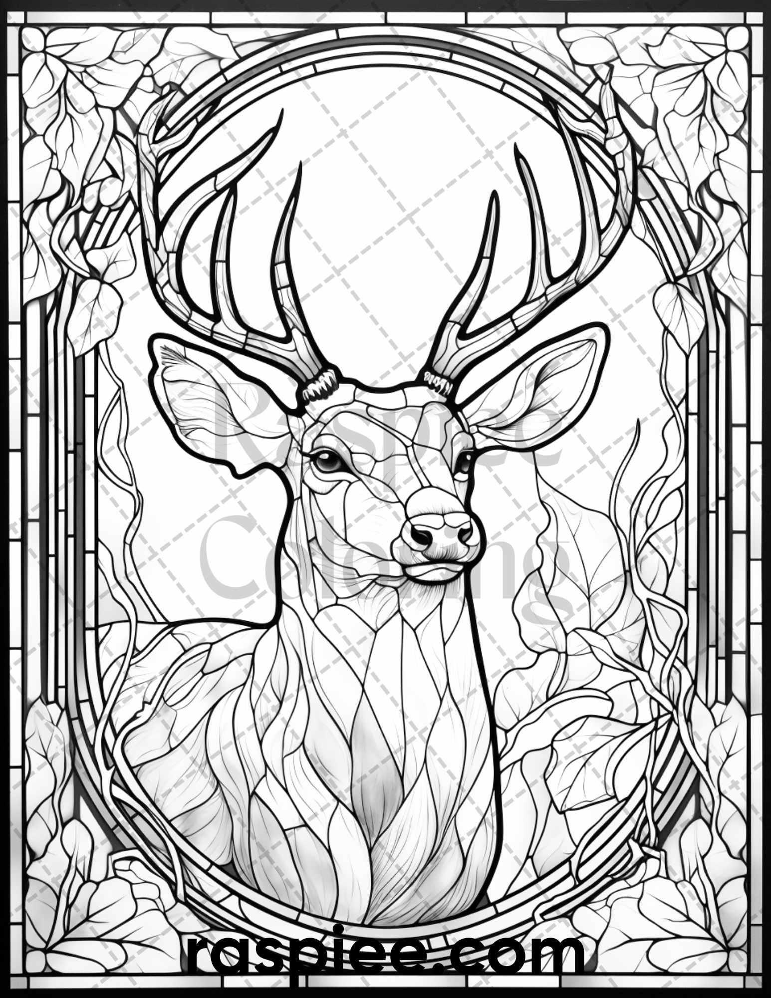 50 Christmas Stained Glass Grayscale Coloring Pages for Adults, Printable PDF File Instant Download