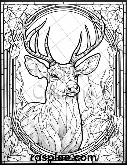 50 Christmas Stained Glass Grayscale Coloring Pages for Adults, Printable PDF File Instant Download