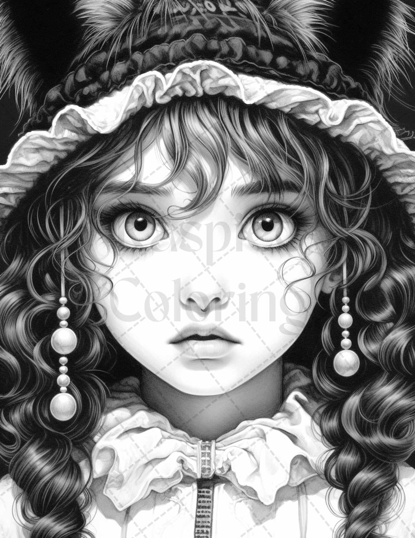 60 Adorable Gothic Girls Grayscale Coloring Pages Printable for Adults, PDF File Instant Download