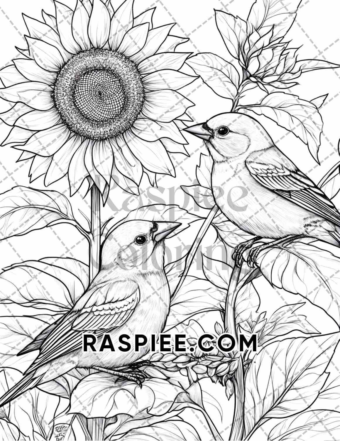 Flowers and Birds Adult Coloring Pages Printable PDF Instant Download