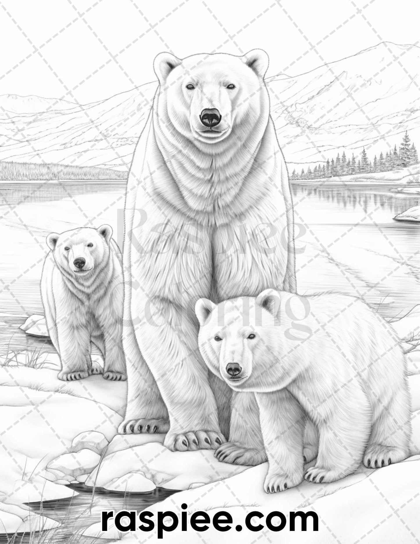 55 Winter Wildlife Grayscale Coloring Pages for Adults, Printable PDF Instant Download