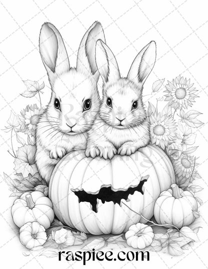 Autumn Animals Grayscale Coloring Pages for Adults and Kids, Printable PDF File Instant Download