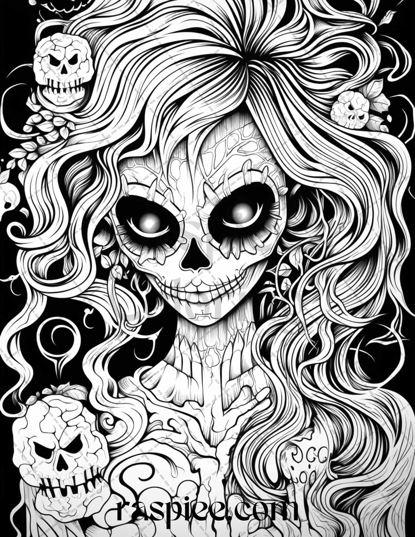 50 Spooky Miss Nightmare Grayscale Coloring Pages Printable for Adults, PDF File Instant Download