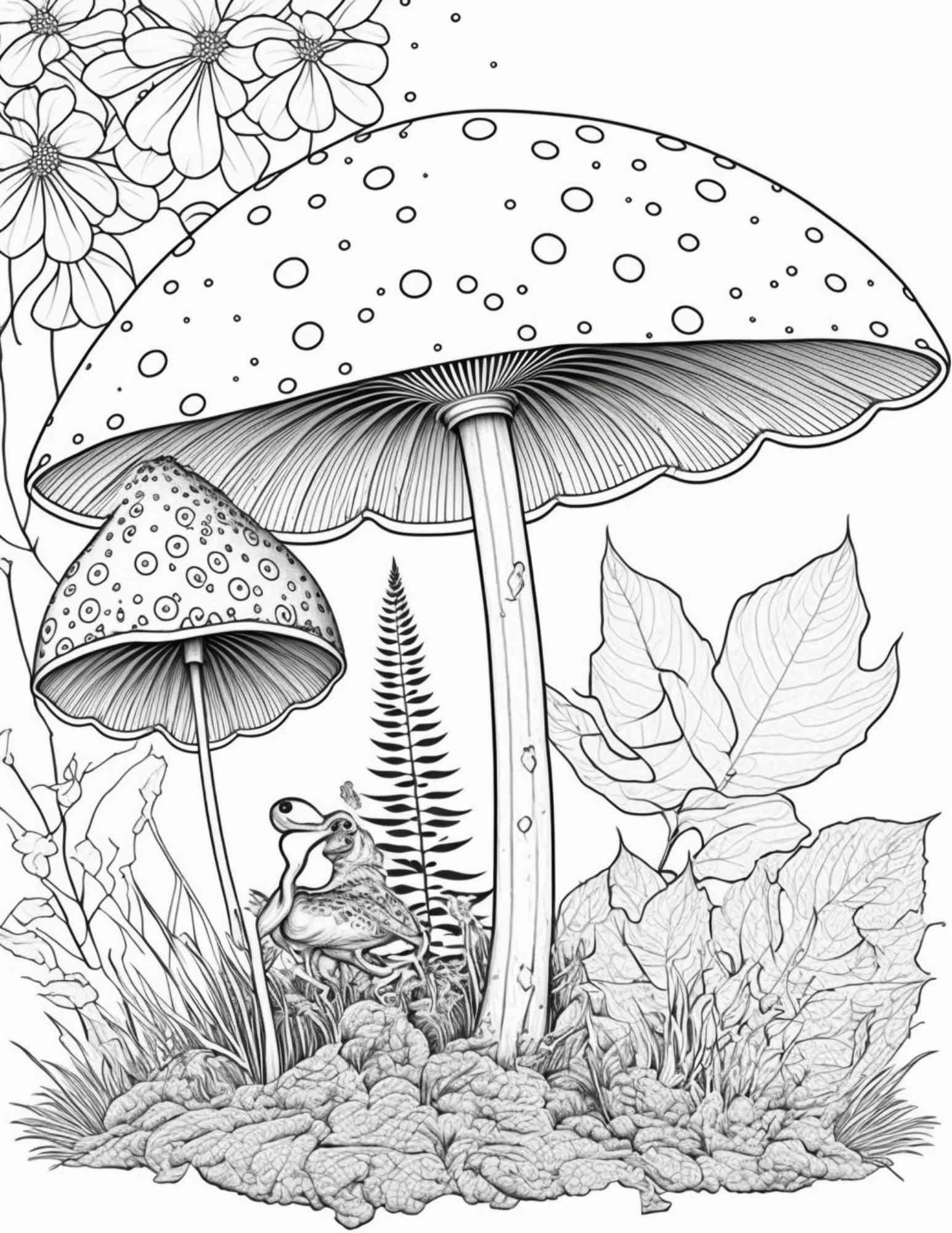 100 Mushroom Forest Coloring Pages Printable for Adults and Kids, Grayscale Coloring Book, Printable PDF File Instant Download