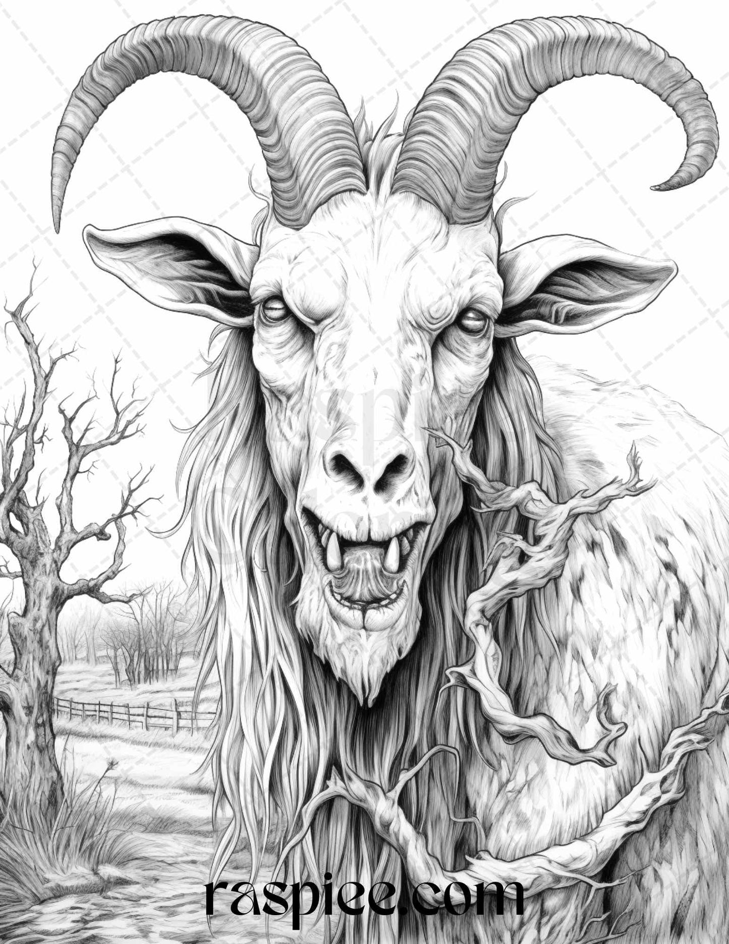 66 Horror Zombie Animals Grayscale Coloring Pages Printable for Adults, PDF File Instant Download
