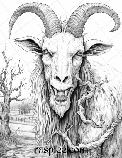 66 Horror Zombie Animals Grayscale Coloring Pages Printable for Adults, PDF File Instant Download