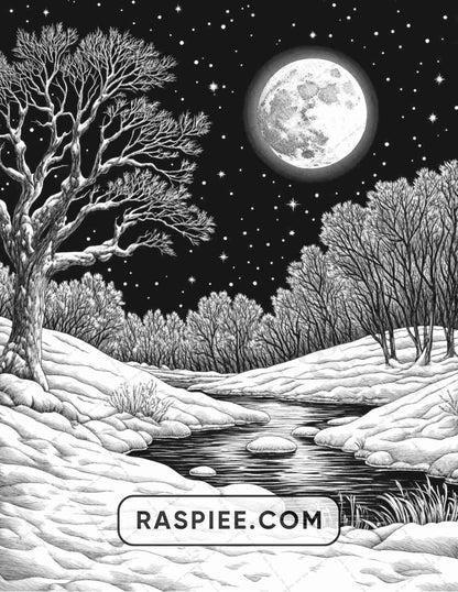 82 Winter Landscapes Adult Coloring Pages