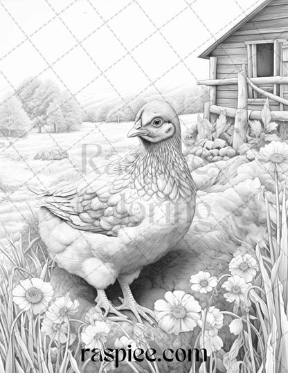 40 Farmstead Serenity Grayscale Coloring Pages Printable for Adults, PDF File Instant Download
